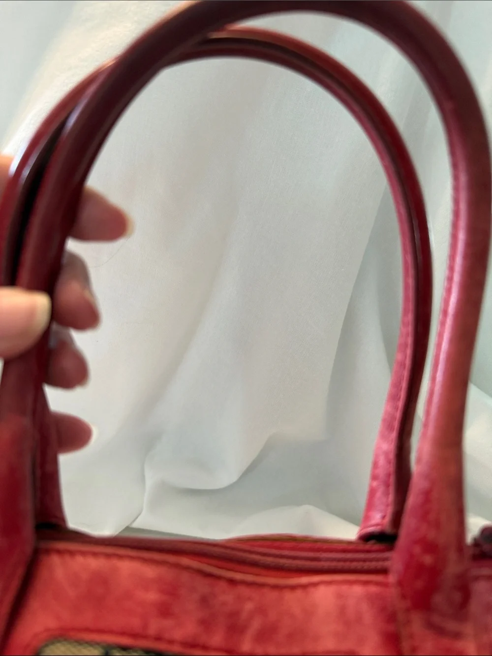 Gucci Beige Monogram Canvas Satchel with Red Trim